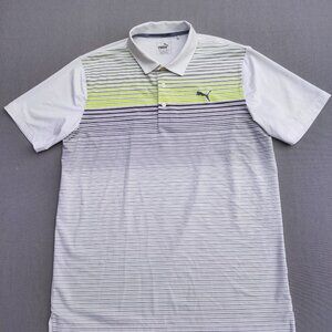 Puma Golf Polo Shirt men's size M white colour with grey and lime green stripes